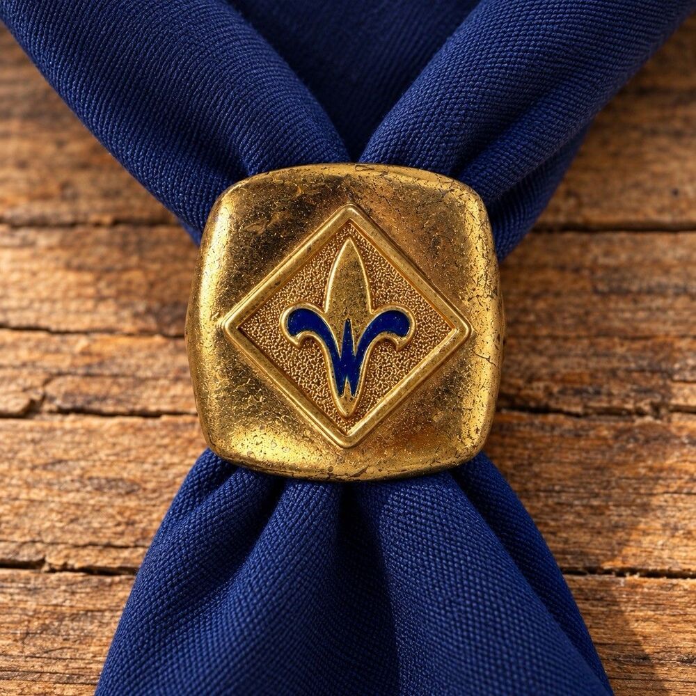 Vintage Cub Scout Webelos Neckerchief Slide Blue Gold Metal Scarf Holder